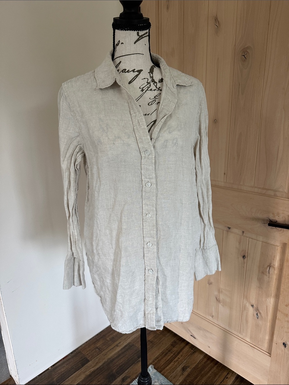 100% linen. Light Cream Linen Button-Up Shirt